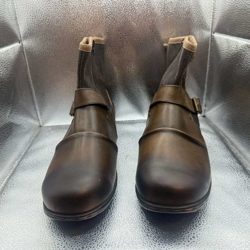 Size 11.5 Osstone Brown Mens Leather Round Toe Ankle Moto Chukka Boots‎ 5008-1
